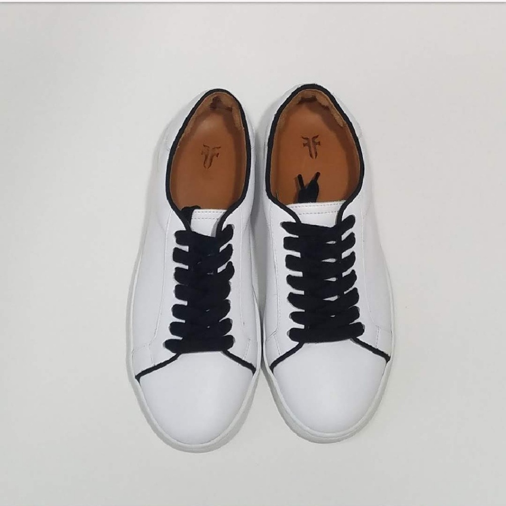 FRYE Alexis Italian leather Low Lace Up Sneaker White & Black 6.5